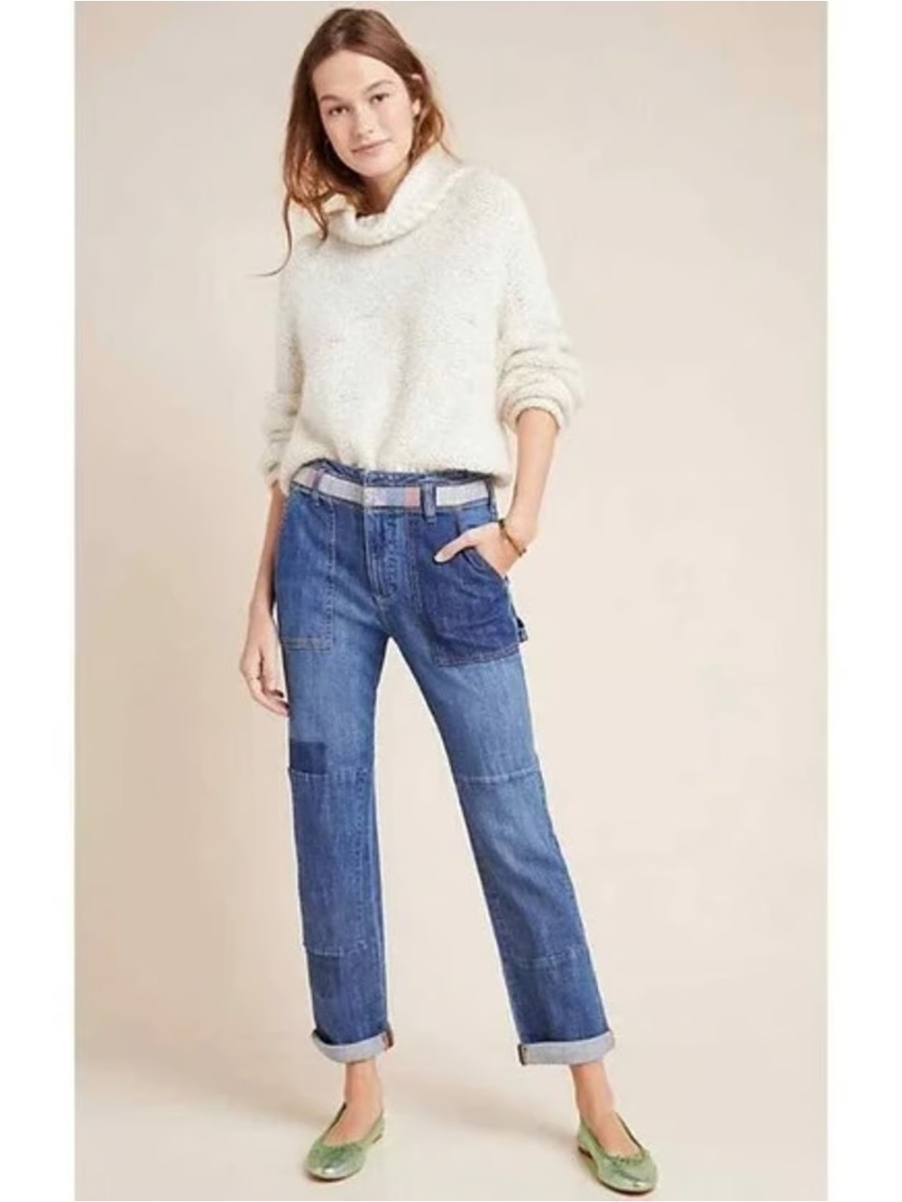 PILCRO HIGH-RISE PATCHWORK SLIM BOYFRIEND JEANS